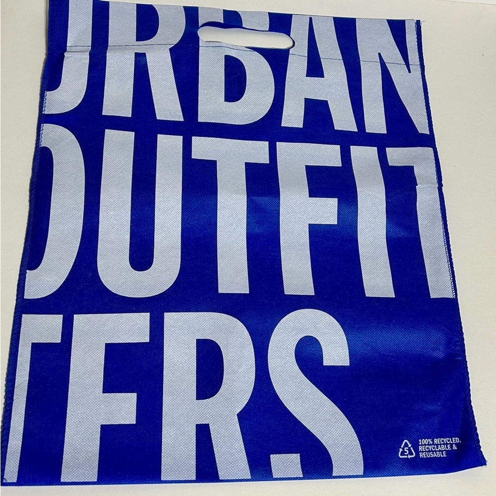 Urban Outfitters Blue White Logo Reusable Shopping Bag 17x15 Fabric Recycle NWOT